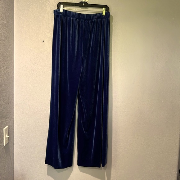Zenana blue velvet wide leg pant size 1X, elastic waist, not hemmed, Preowned - Picture 2 of 8